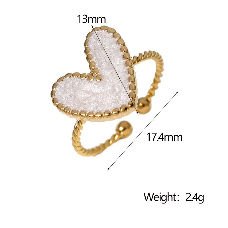 Luxury Style Heart-Shaped Enamel Stainless Steel Ring for Women with Plated Finish