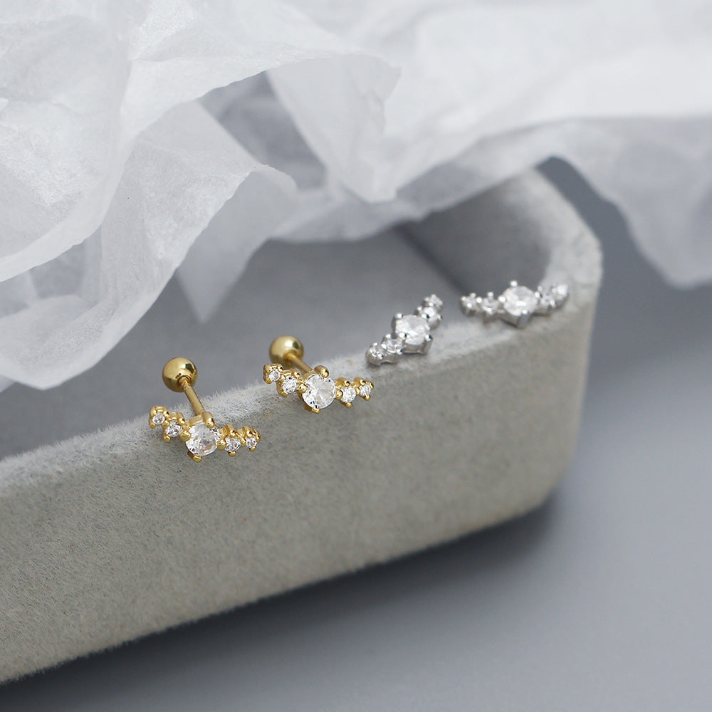 Minimalist Sweet 925 Sterling Silver Geometric Round Cubic Zirconia Stud Earrings