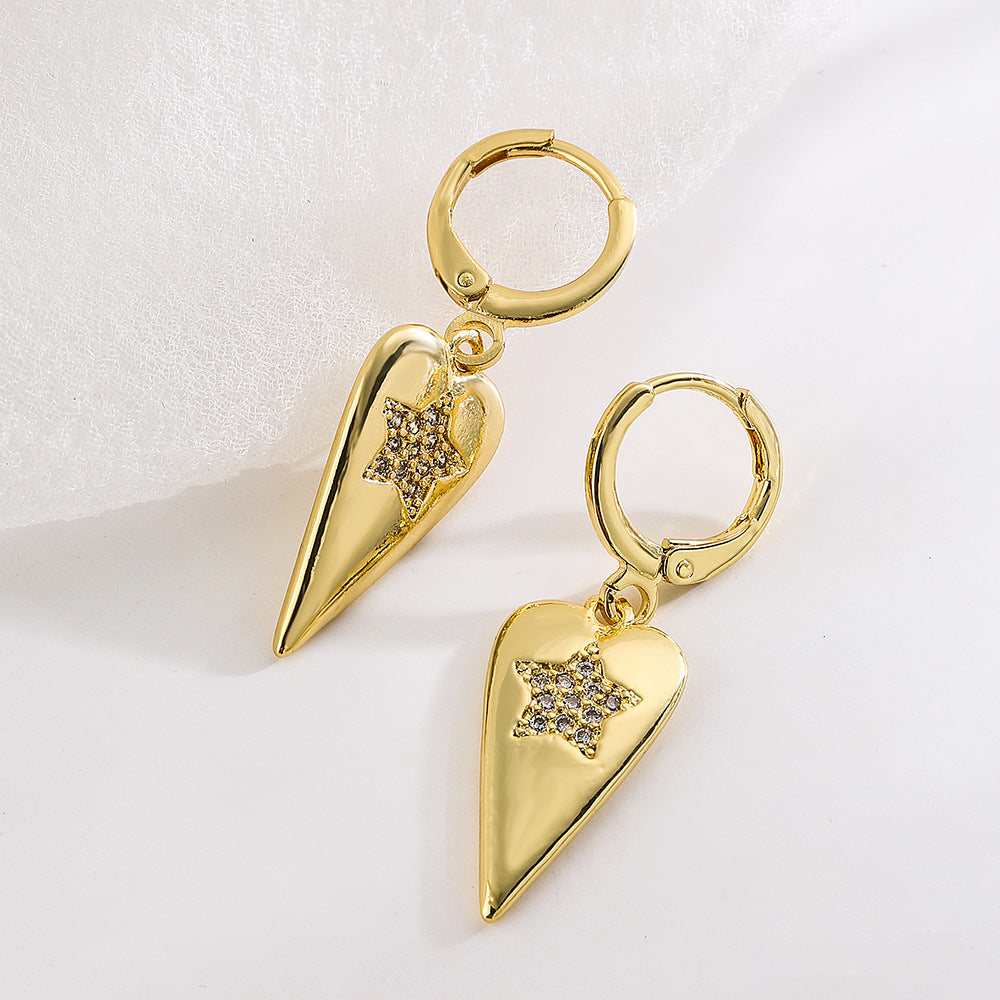 Minimalist Geometric Star Pendant Earrings for Women with Copper Base Plated in 18K Gold and Zircon Accents