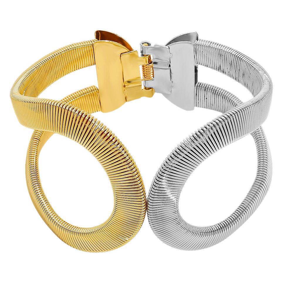 Pulsera de mujer con broche de resorte abierta en forma de serpiente de hierro con acabado chapado