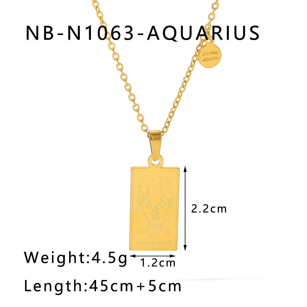 Collana con ciondolo costellazione zodiacale minimalista in acciaio inossidabile placcato oro 18 carati con catena a locket quadrato in acciaio al titanio per donne