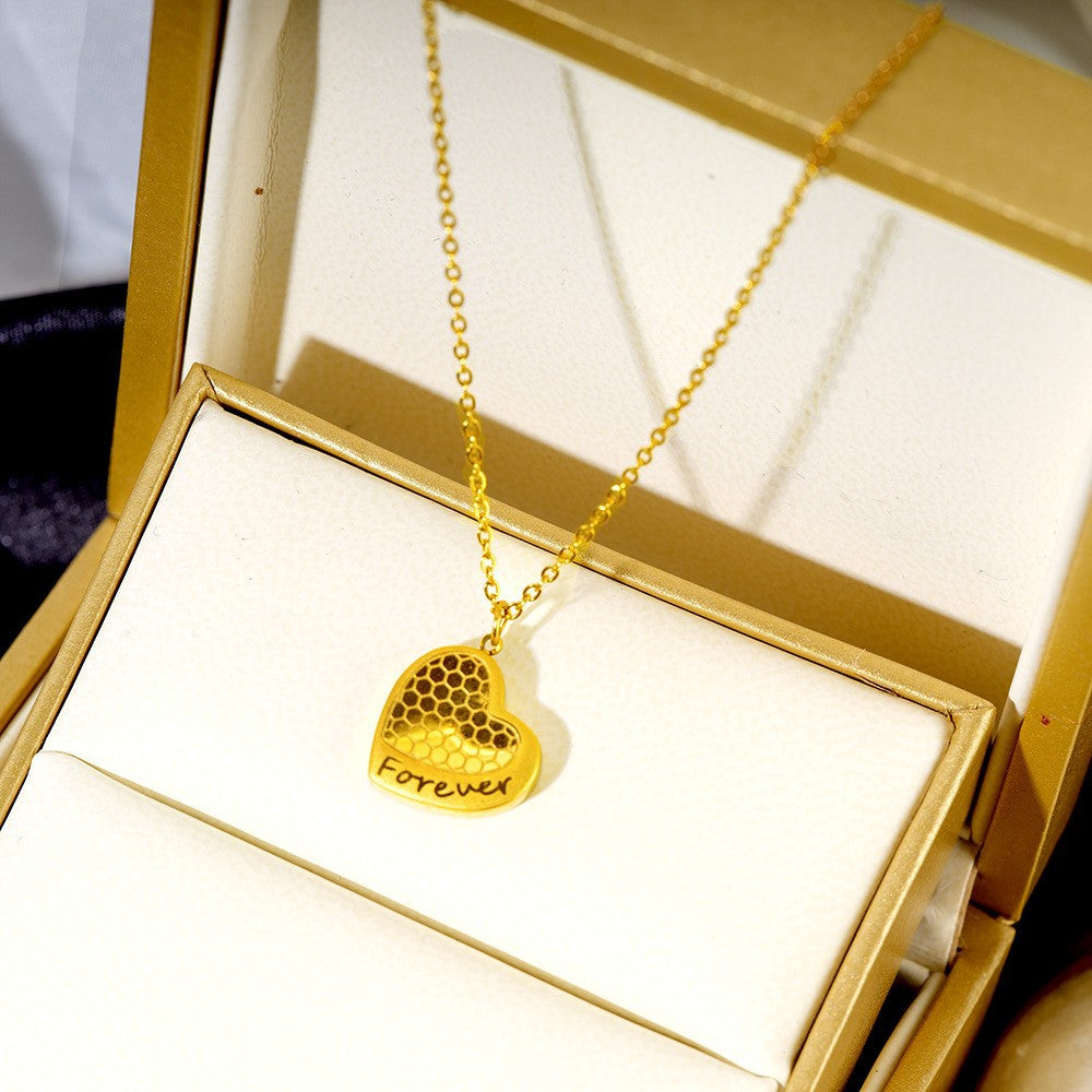Collana Pendente Lettera a Cuore Minimalista da Donna in Acciaio al Titanio con Finitura Placcata