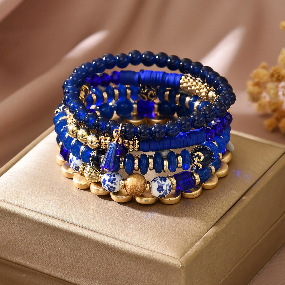Bohemian Multi-Layer Crystal Acrylic Beaded Stretch Bracelet for Women