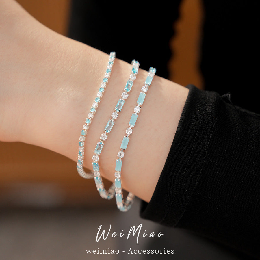 Minimalist Elegant Rectangle Geometric Brass Bracelet with Cubic Zirconia Inlay for Women