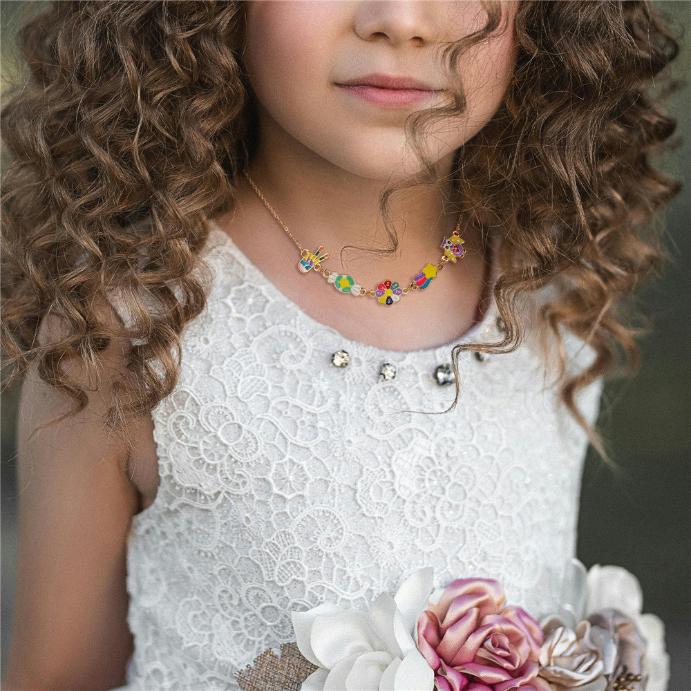 Collana per Bambini con Ciondolo a Forma di Animale in Lega con Finitura Smaltata, Design a Catena Trasversale, Lunghezza Regolabile per Bambine dai 3 ai 10+ Anni