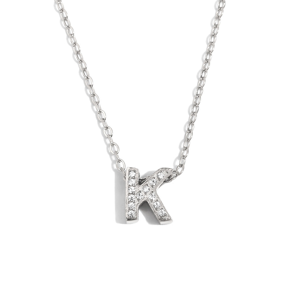 Minimalist Fashion Letter Pendant Necklace for Women Stainless Steel with 18K Gold Plating and Rhinestone Inlay