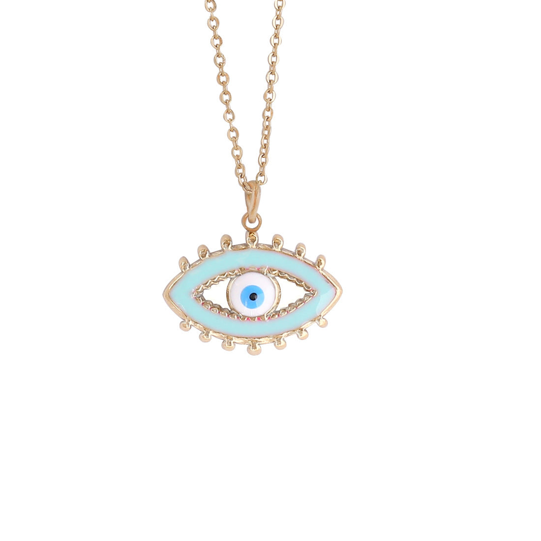 Bohemian Evil Eye Pendant Necklace in Stainless Steel with Enamel Finish