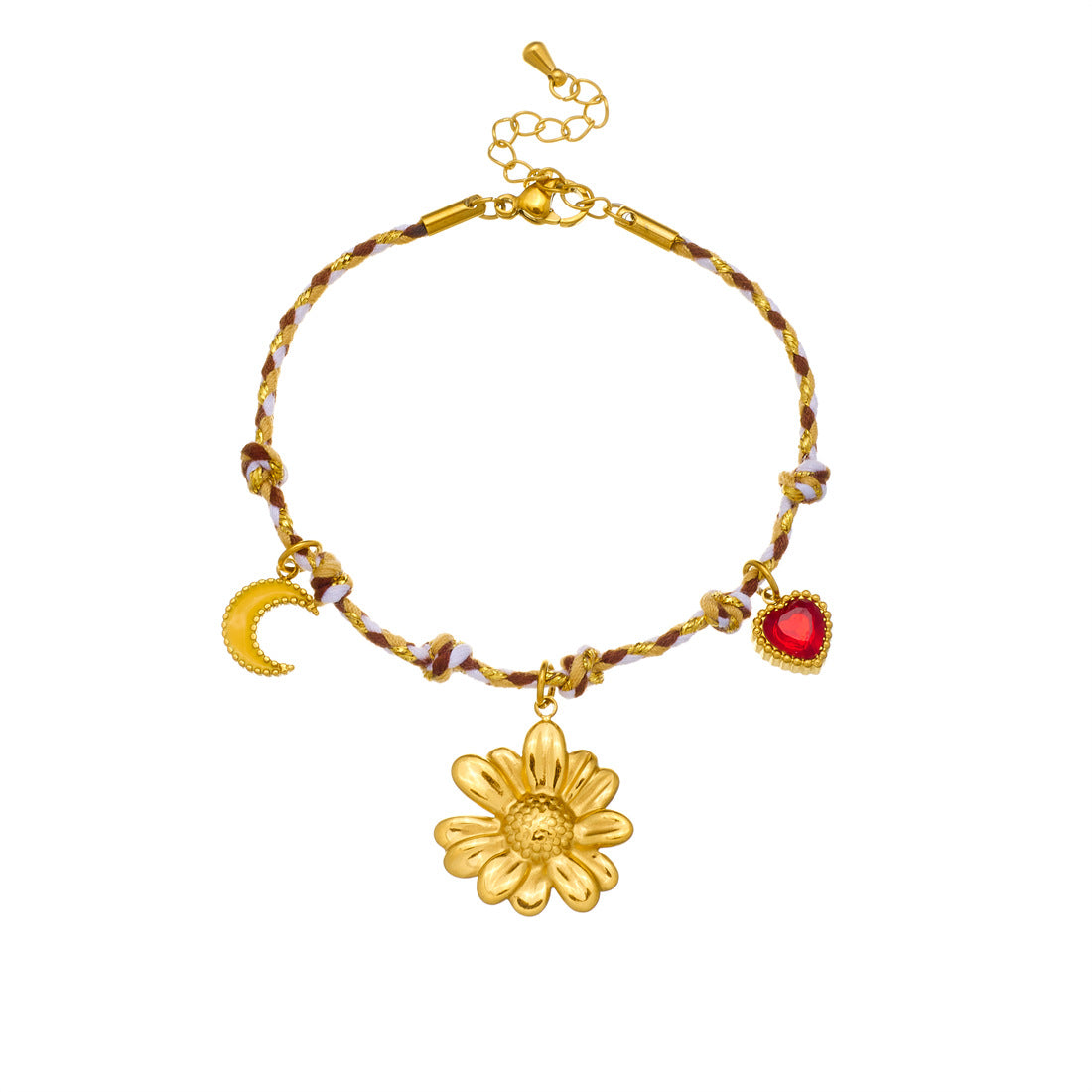 Bohemian Vintage Gold Plated Stainless Steel Charm Bar with Floral Star Moon Elements for Women