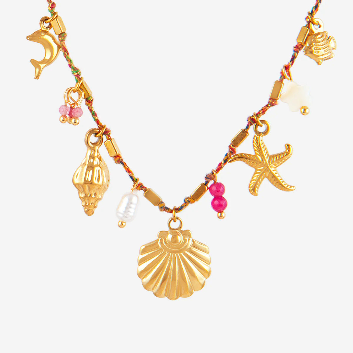 Fashion Unisex 18K Gold Plated Titanium Steel Necklace with Shell Starfish Whale Heart Pendants