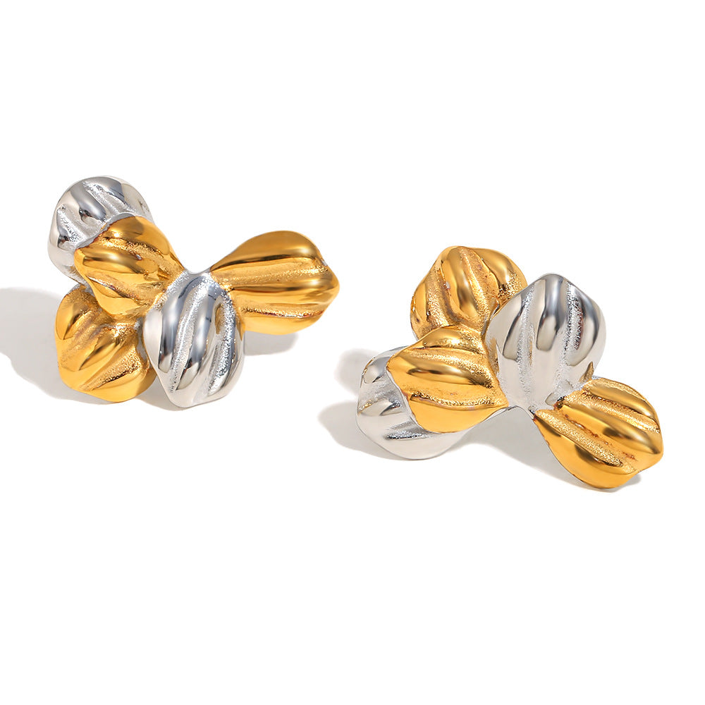 Orecchini da donna in acciaio inossidabile placcati oro 18 carati a forma di foglia, alla moda e minimalisti