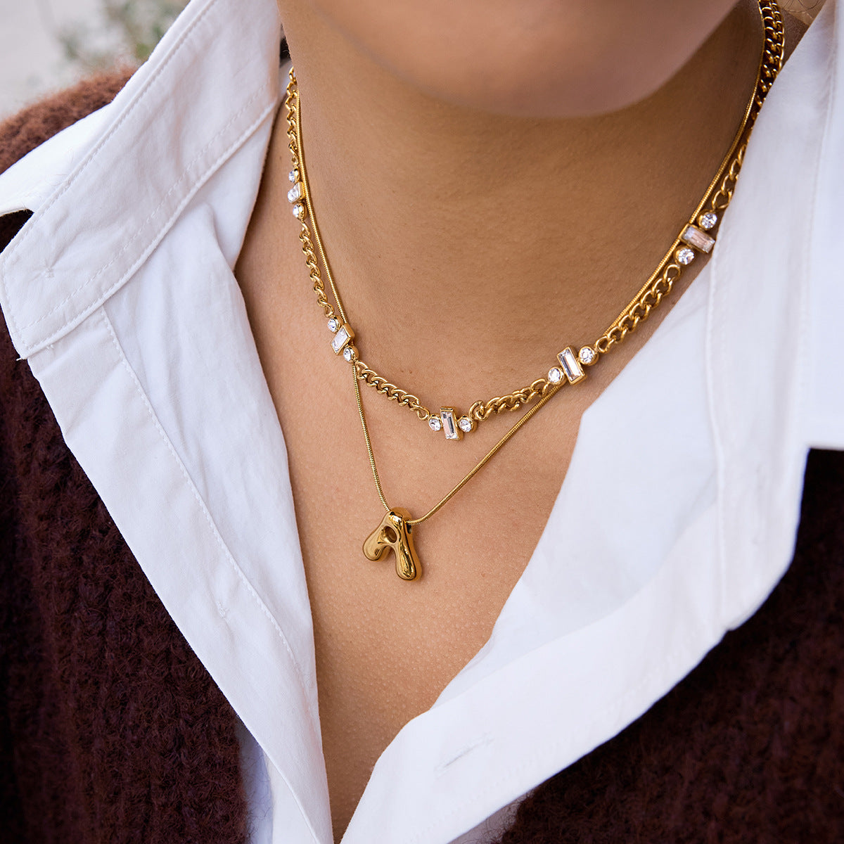 Collana da donna in acciaio inossidabile geometrica minimalista con placcatura in oro PVD, catena sottile per clavicola