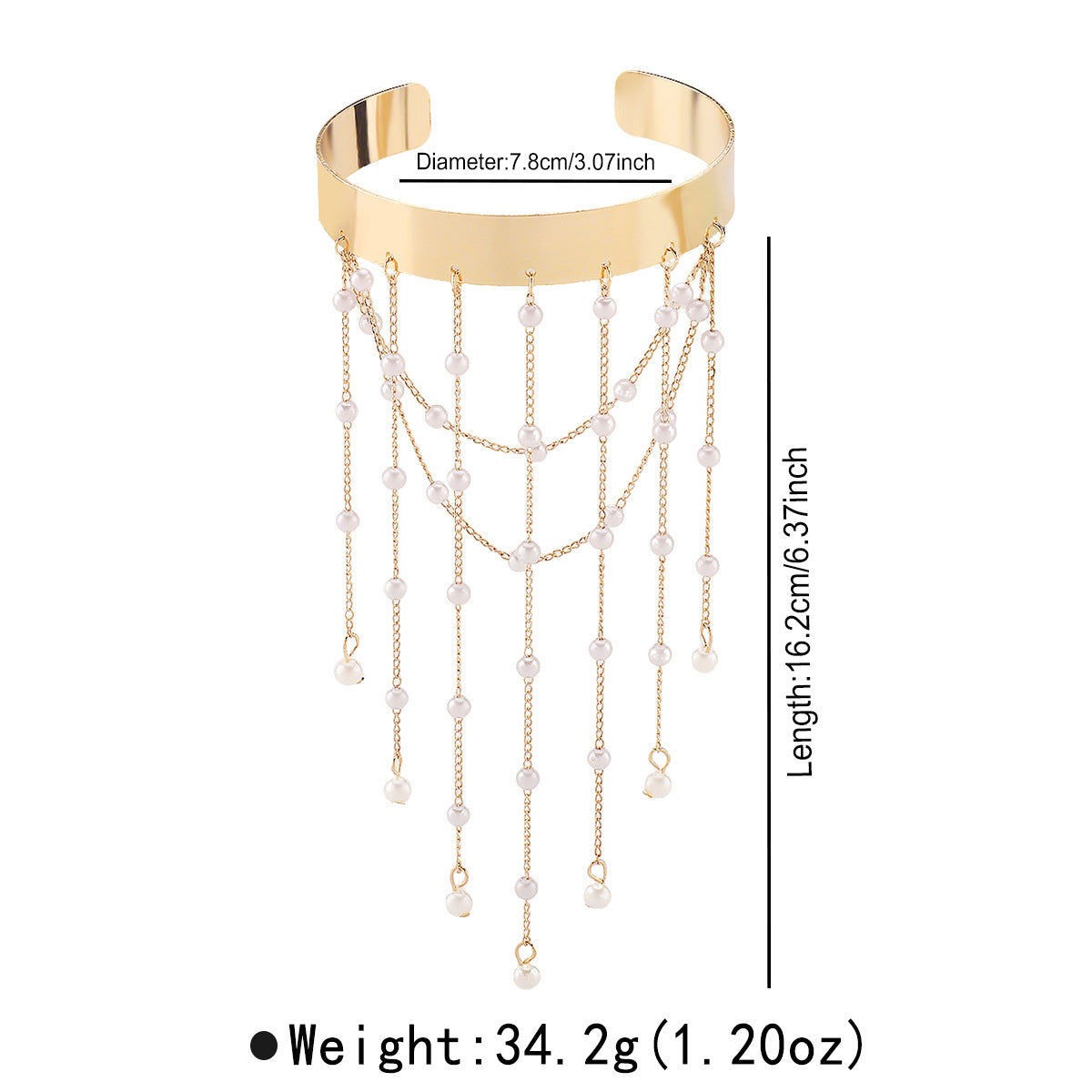 Bracciale con perle a frange bohémien per donna con base in ferro placcato e perle finte