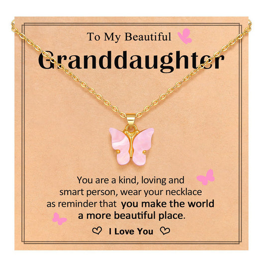 Pink Butterfly Pendant Stainless Steel Necklace for Women