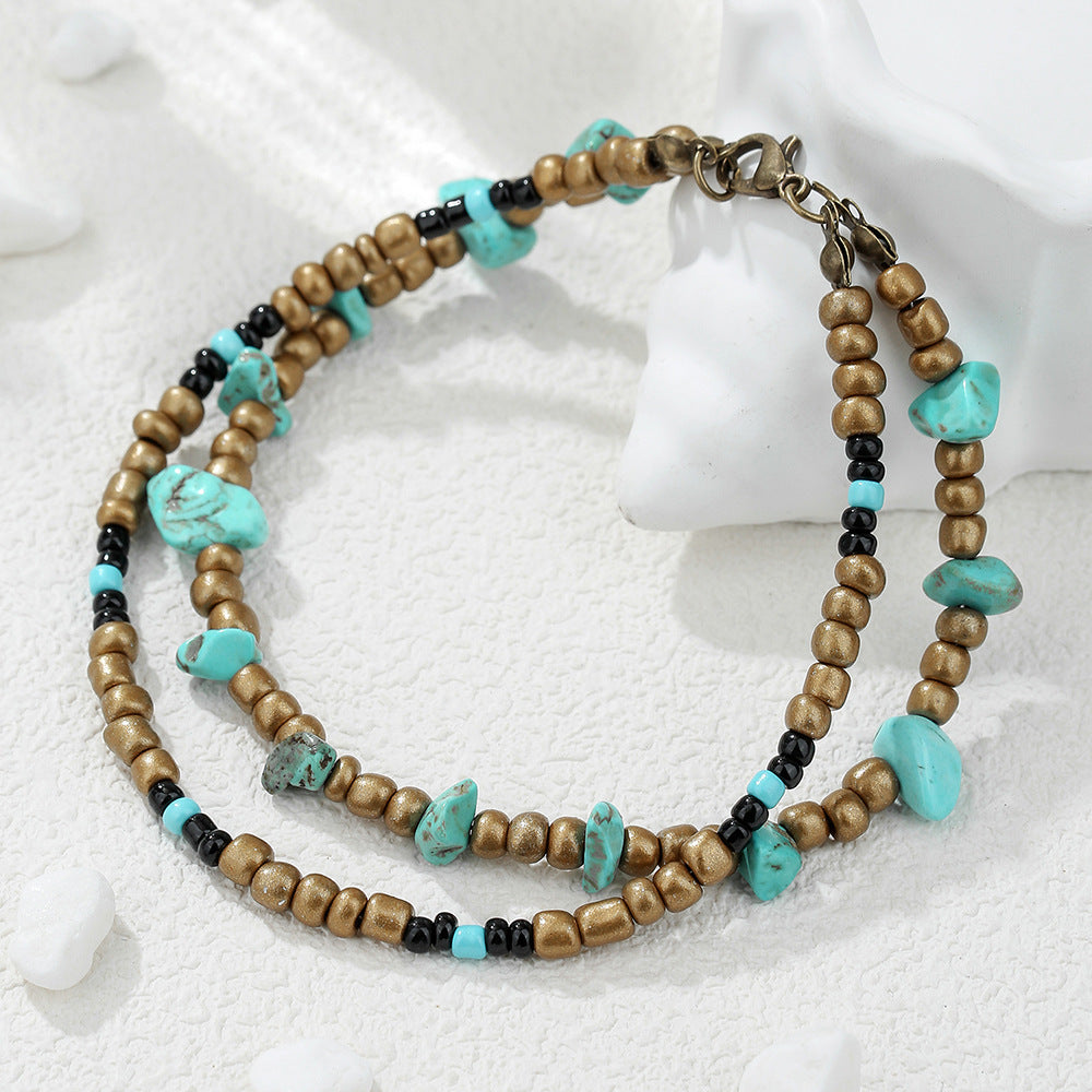 Bohemian Vintage Ethnic Geometric Resin Turquoise Inlay Anklet for Women