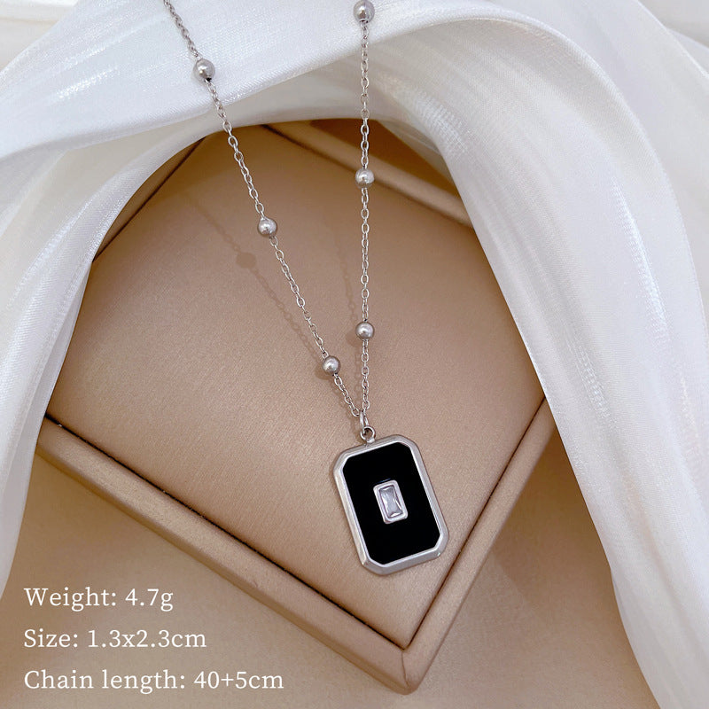 Minimalist Geometric Square Bead Titanium Steel Necklace with Gold Plating for Women and Men