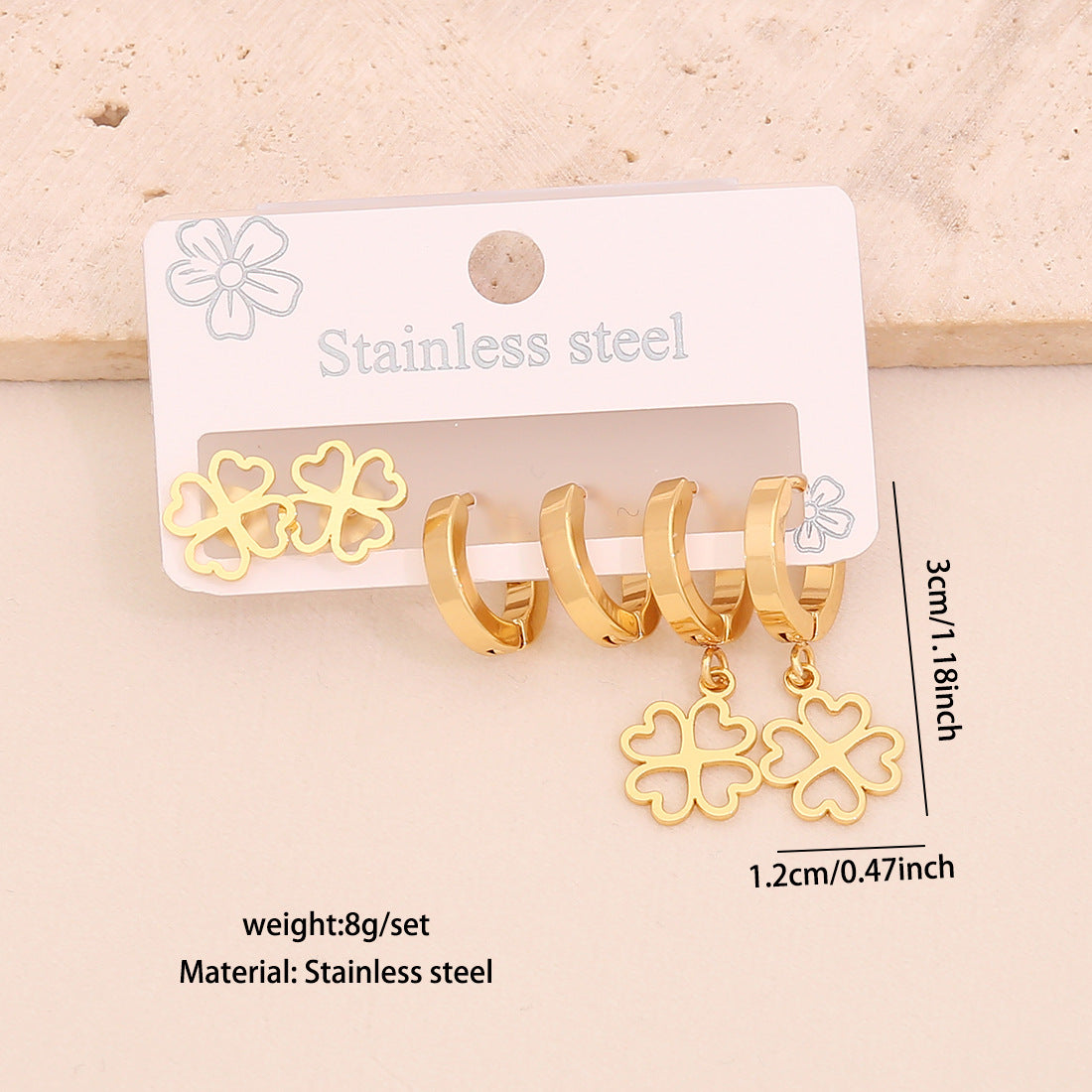 Set di orecchini alla moda in acciaio inossidabile placcato con cuore, farfalla, corona e motivi floreali, stile OL