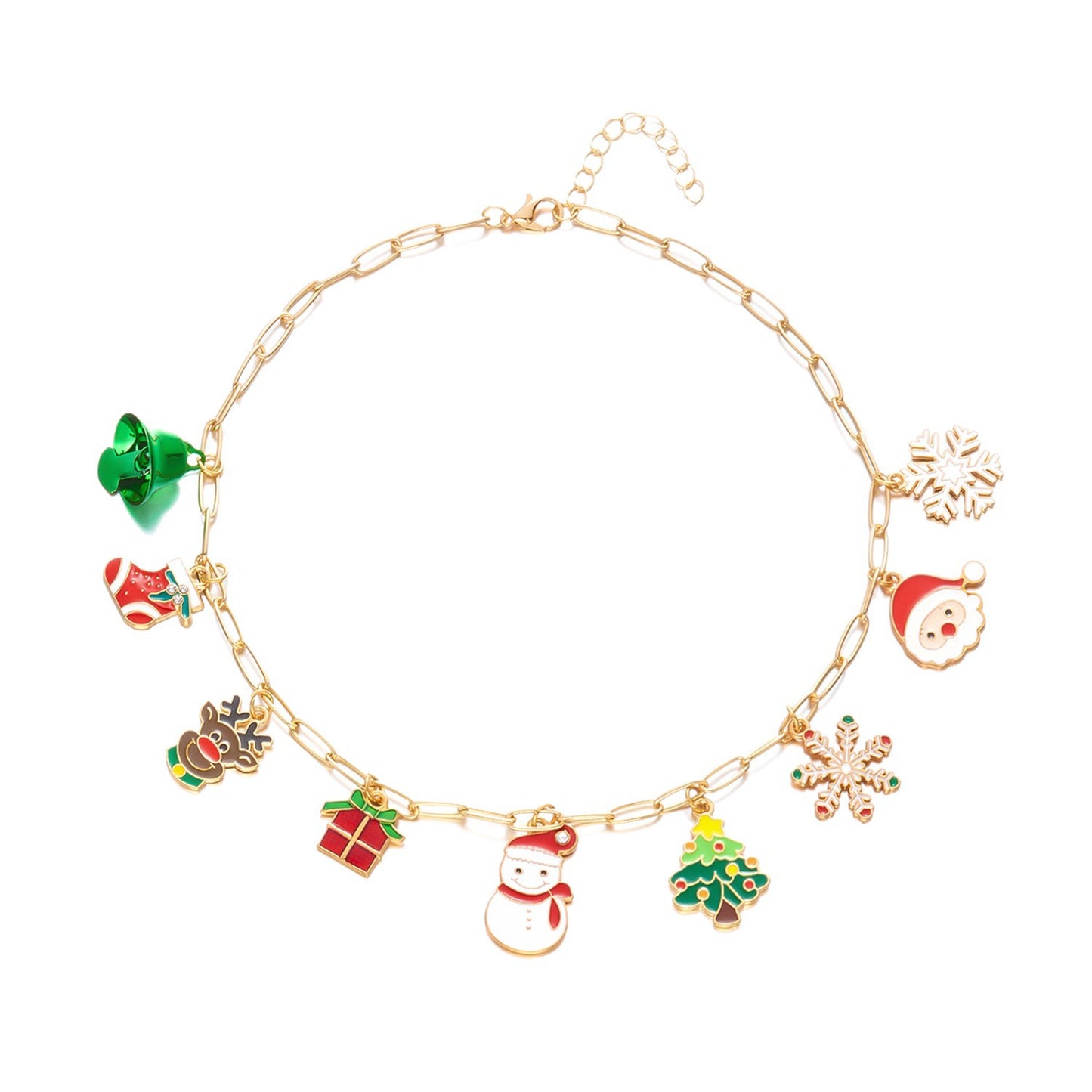 Casual Drip Oil Plated Geometric Alloy Necklace with Christmas Tree Snowflake Reindeer Santa Pendant for Unisex