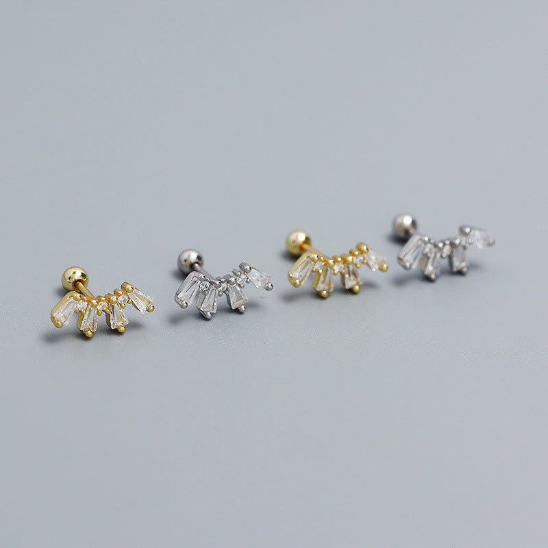Orecchino a polsino filettato in argento sterling S925, geometrico, dolce e audace, con dettaglio a sfera intrecciata, da donna