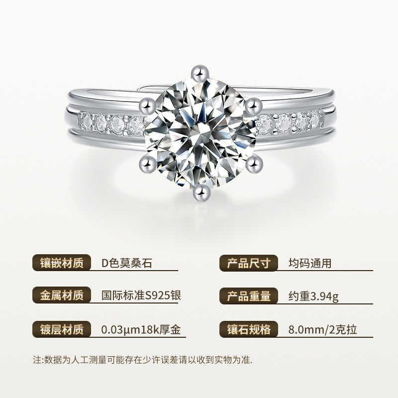 Luxury 925 Sterling Silver Geometric Moissanite Inlay Ring with 18K Gold Plating for Women