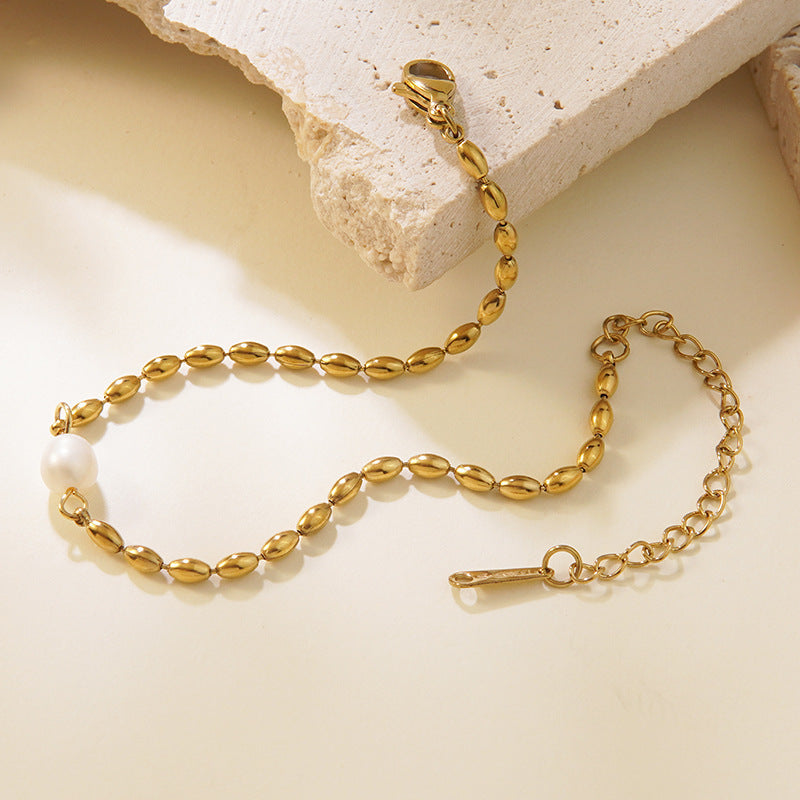 Elegante Set di Gioielli in Acciaio Inossidabile Placcato Oro 18K con Perle e Forme Geometriche da Donna