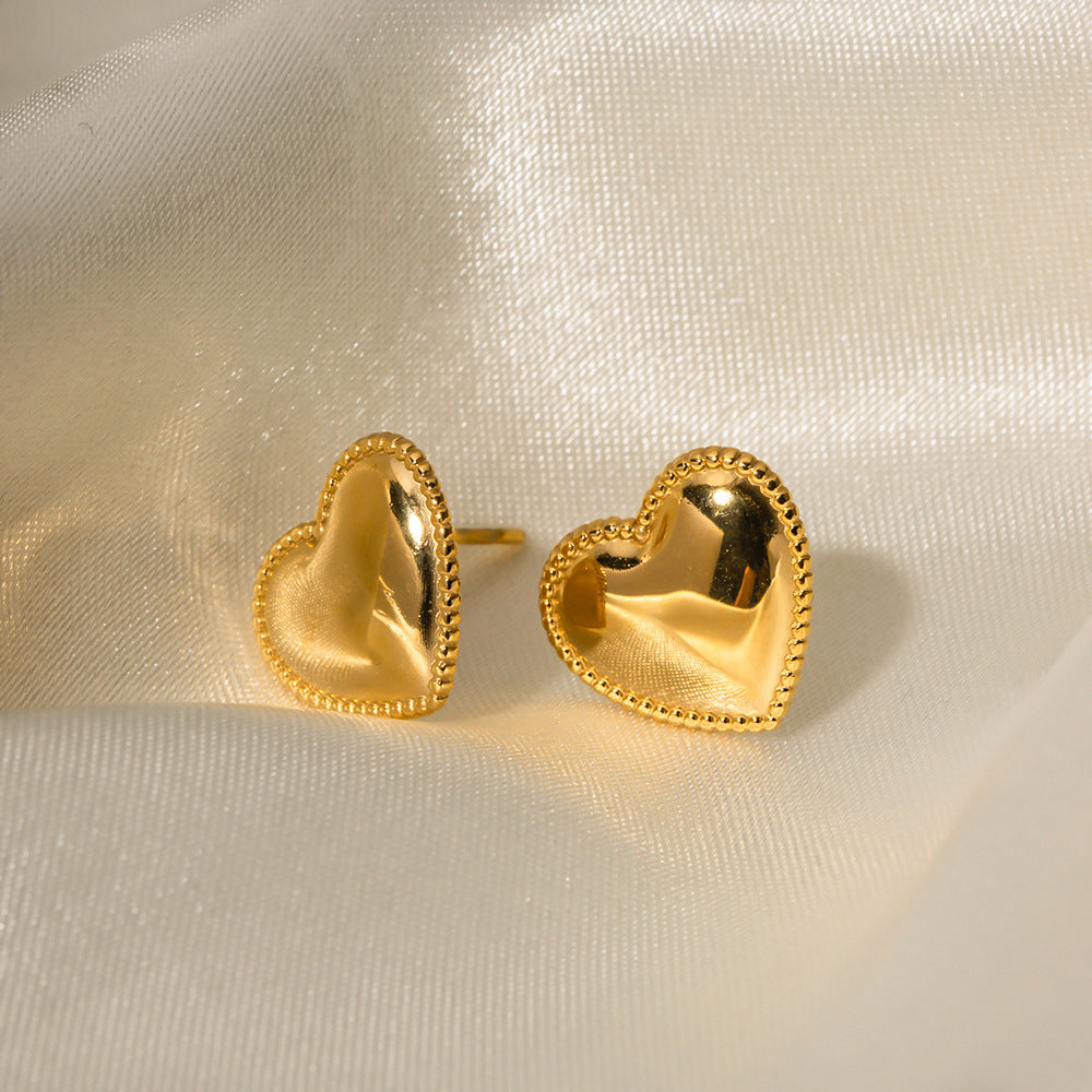 Minimalist Heart-Shaped Stainless Steel Earrings with 18K Gold Plating for Women