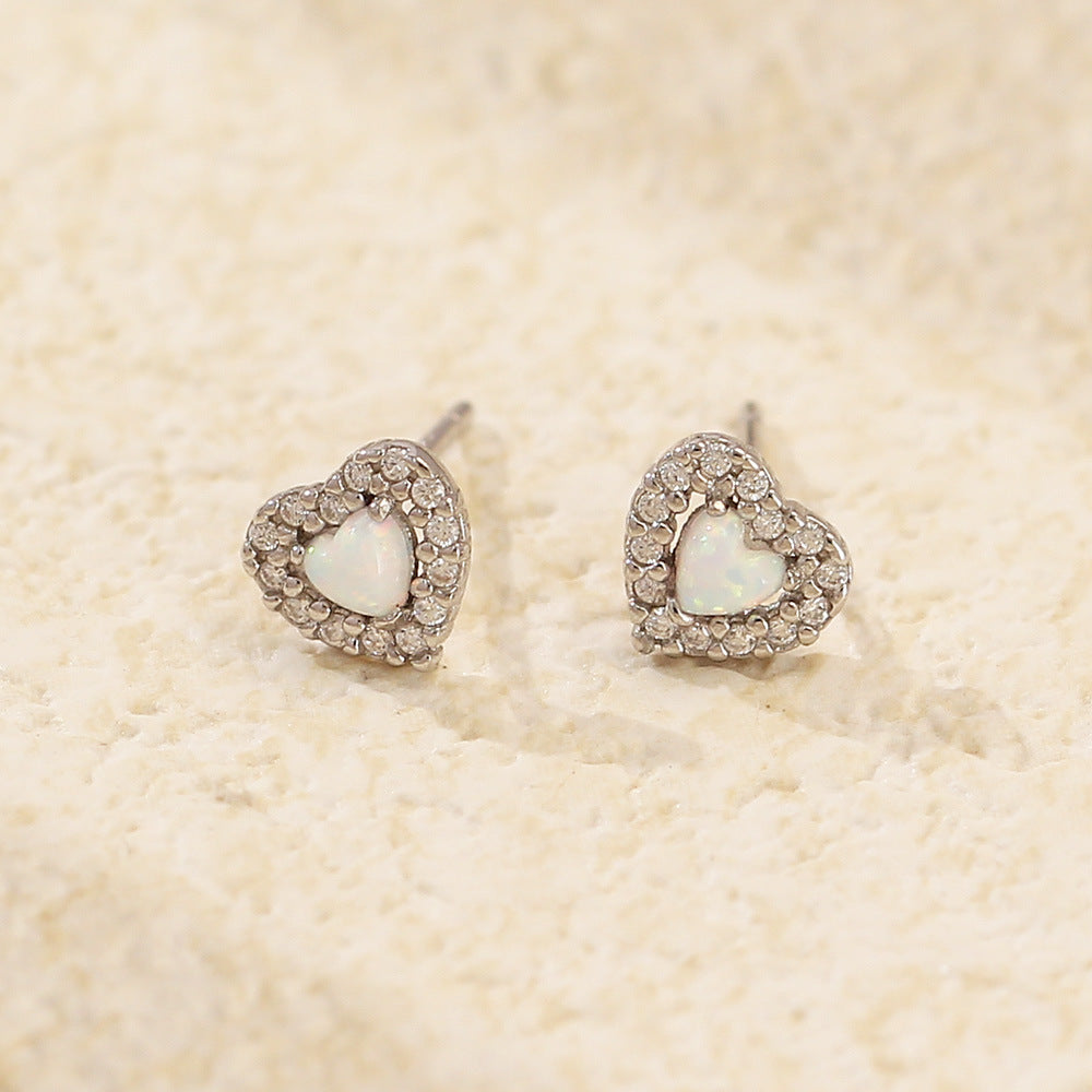Minimalist Heart-Shaped S925 Sterling Silver Stud Earrings with Rhinestone Inlay, Dainty Fresh Ear Jewelry for Women