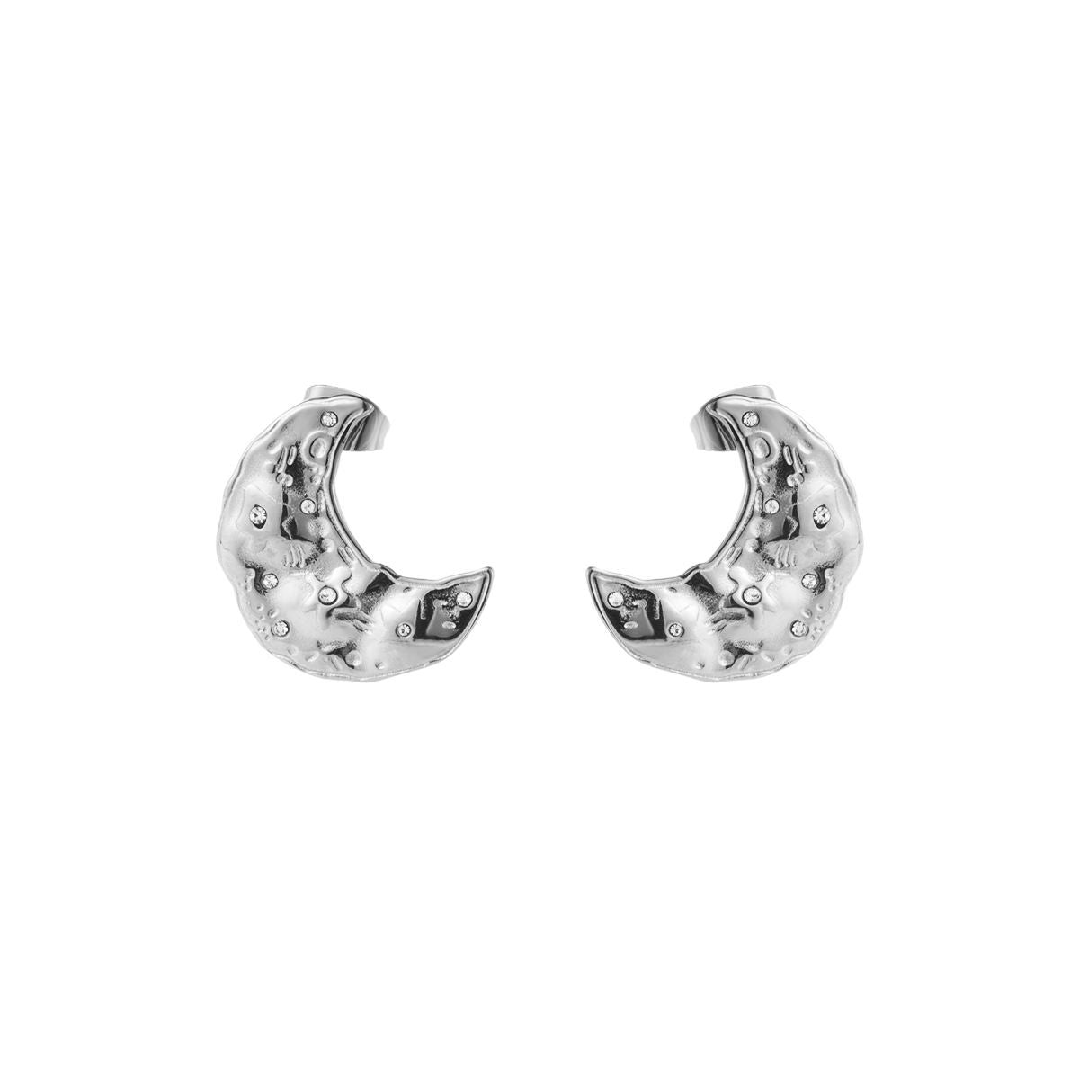 Pendientes minimalistas de acero inoxidable con luna geométrica y motivos florales con baño de oro para mujer