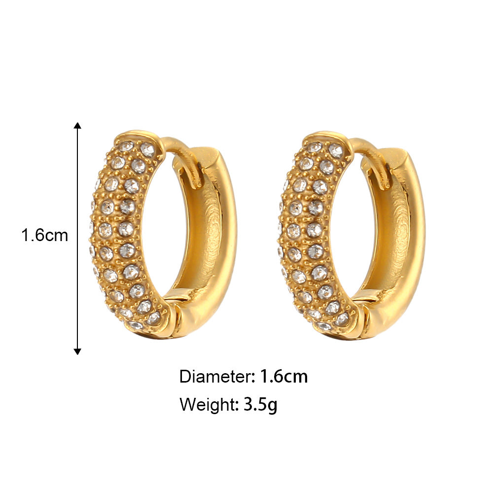 Pendientes de aro redondos de acero inoxidable con chapado en oro de 18 quilates, diseño geométrico minimalista de moda y circonitas incrustadas