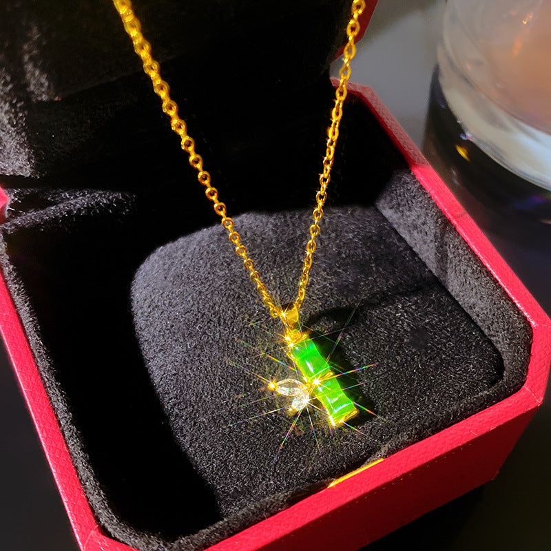 Sweet Bamboo Joint Pattern Titanium Steel Plated Necklace with Brass Pendant Cable Chain Unisex
