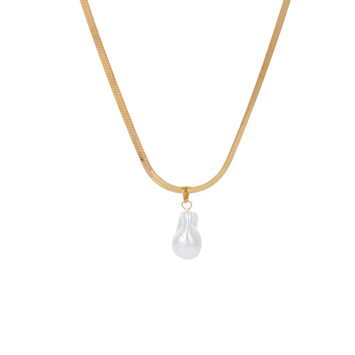 Collana con ciondolo in perla simulata placcata in acciaio inossidabile geometrica in stile barocco vintage da donna