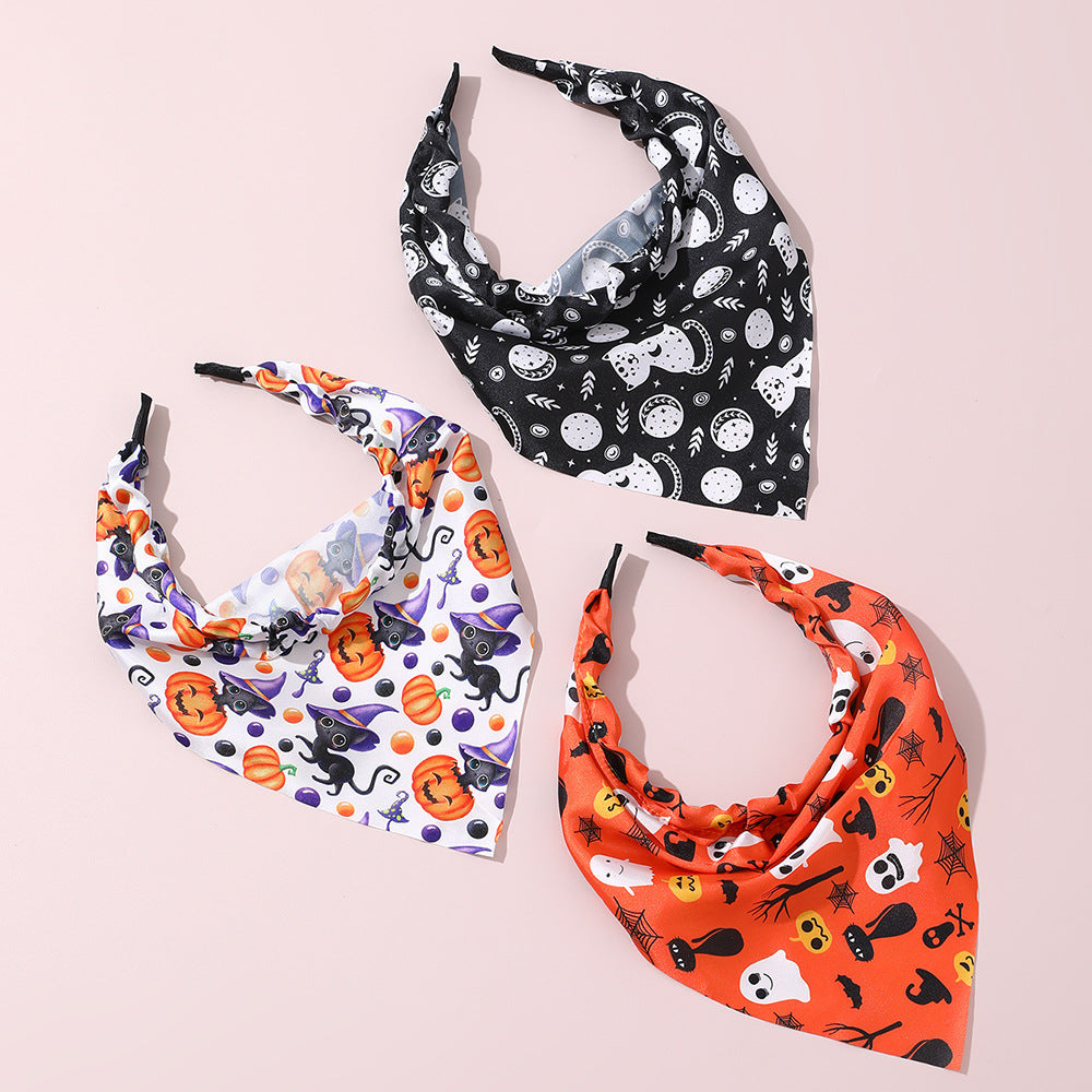 Set di cerchietti per bambini a tema Halloween con motivi a zucca, fantasmi e teschi, in tessuto