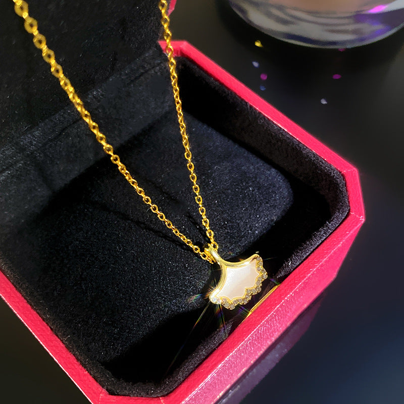 Sporty Sweet Micro-Set Cubic Zirconia Fruit Square Pendant Titanium Steel Cable Chain Necklace