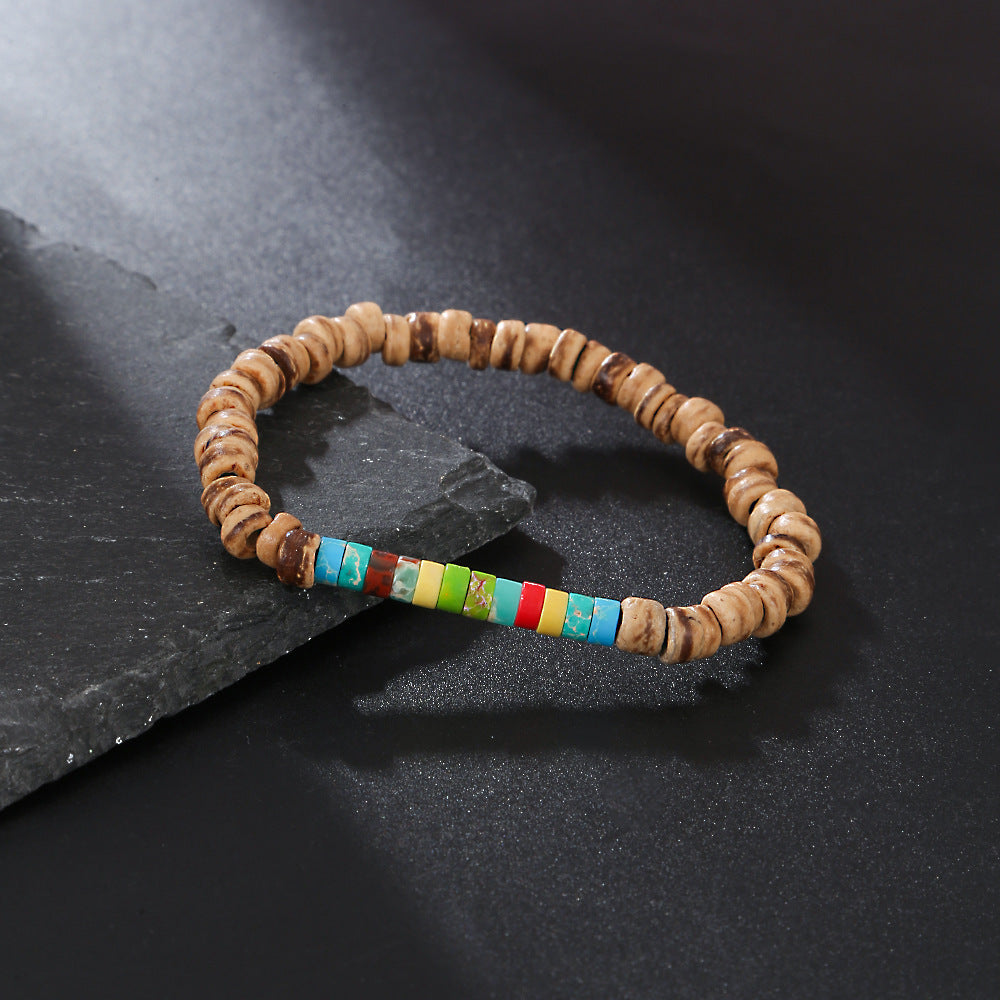 Hip-hop Wood Turquoise Cross Bracelet Handmade Beaded Elastic Band