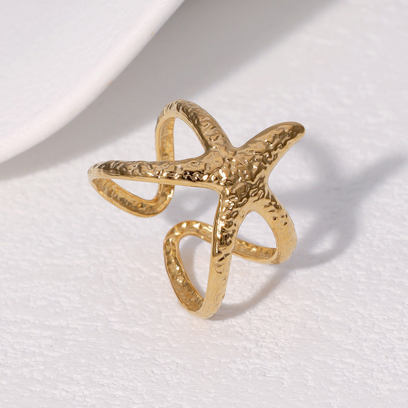Minimalist Star-Shaped Stainless Steel Adjustable Open Ring for Women with Plated Finish