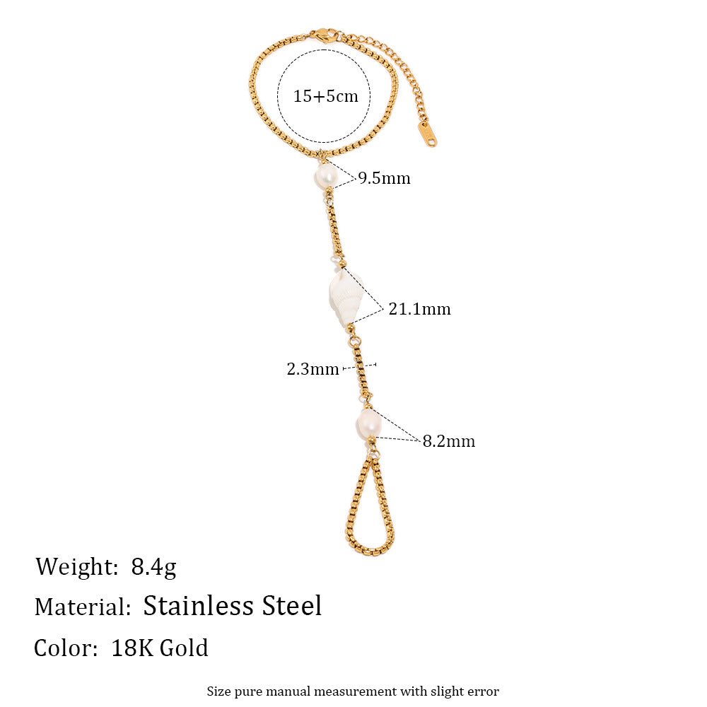 Elegante bracciale da donna conchiglia geometrica in perle, in acciaio inossidabile placcato oro 18 carati