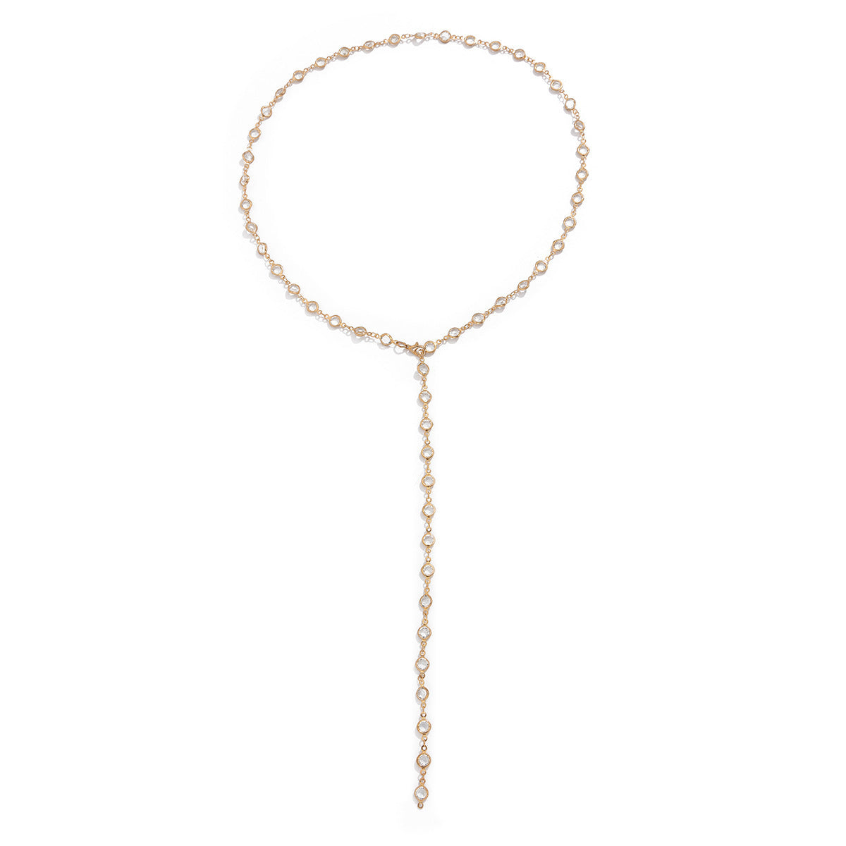Collana a Y con Ciondolo in Lega e Intarsio di Cristallo Geometrico Minimalista in Ottone per Donne