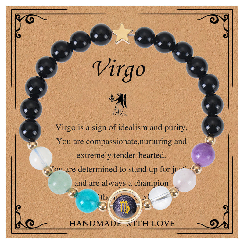 Elegant Geometric Natural Crystal Zodiac Beaded Bracelet Unisex Handmade Jewelry with Card
