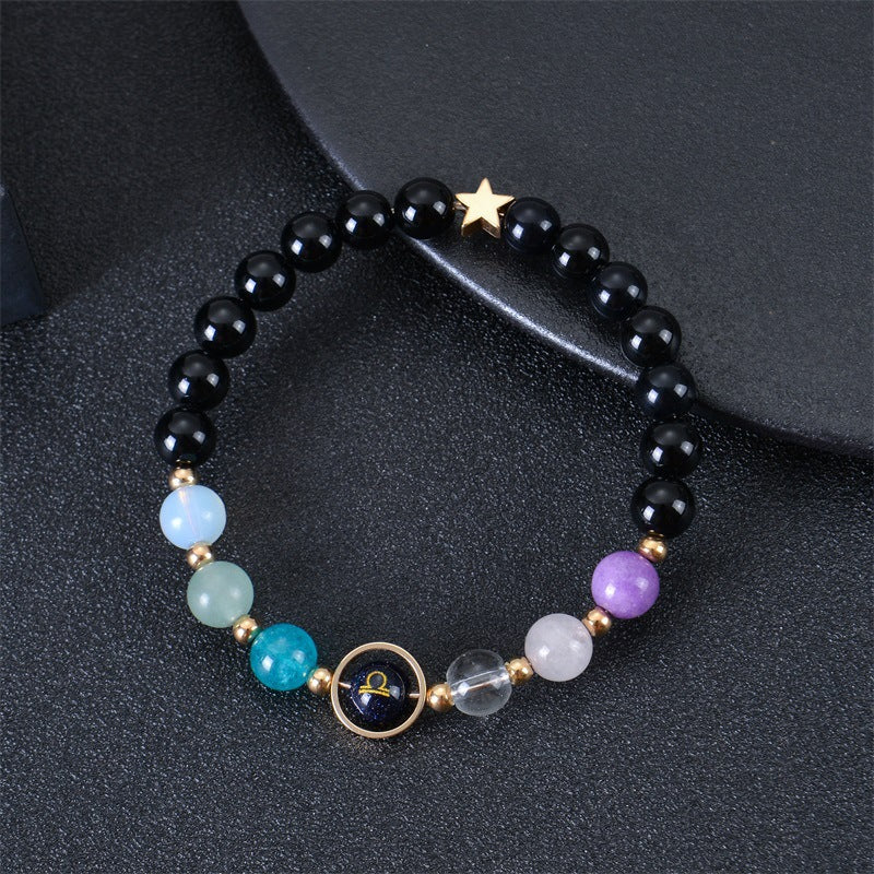 Elegant Geometric Natural Crystal Zodiac Beaded Bracelet Unisex Handmade Jewelry with Card