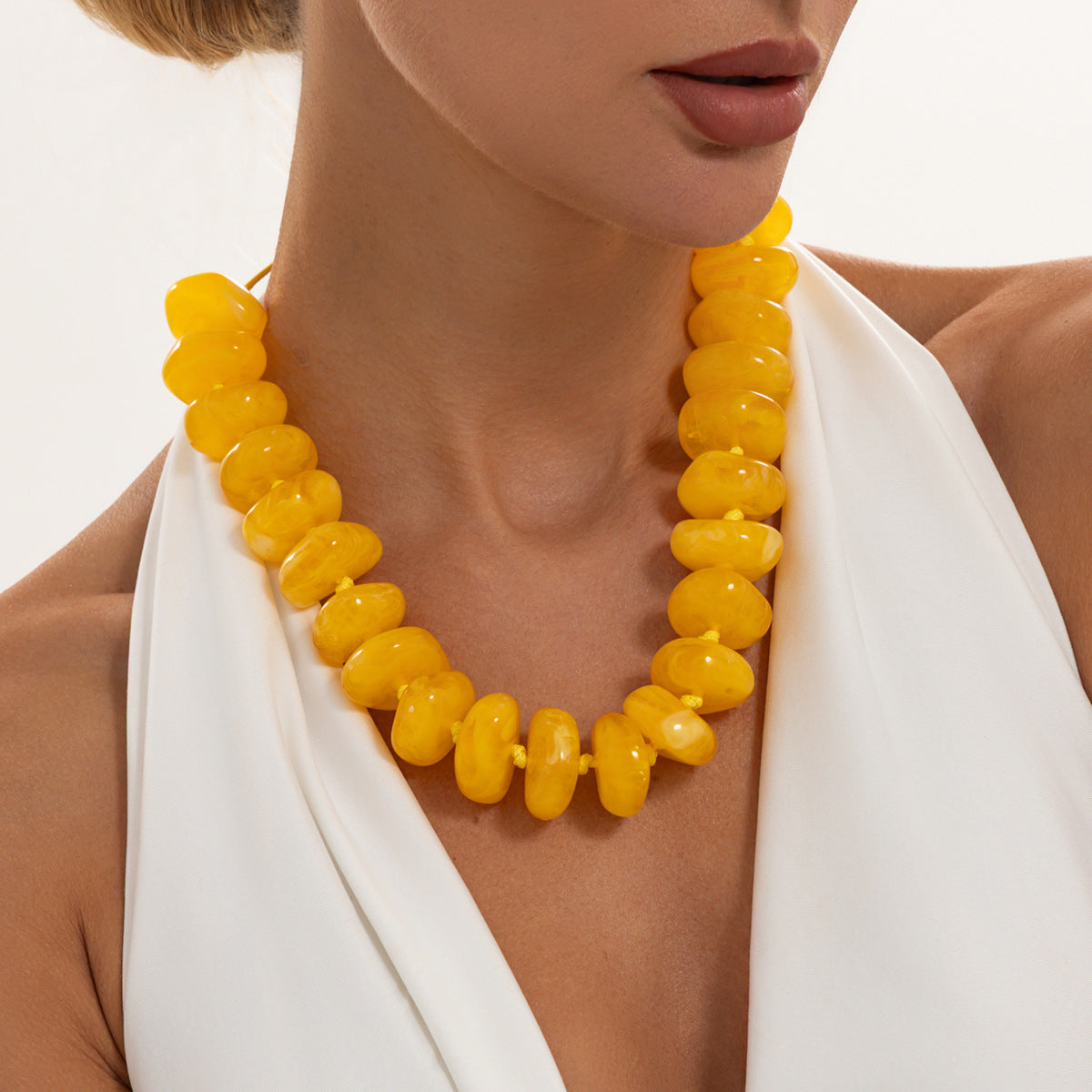 Bohemian Geometric Gradient Acrylic Beaded Necklace Adjustable Wax Cord Women's Jewelry