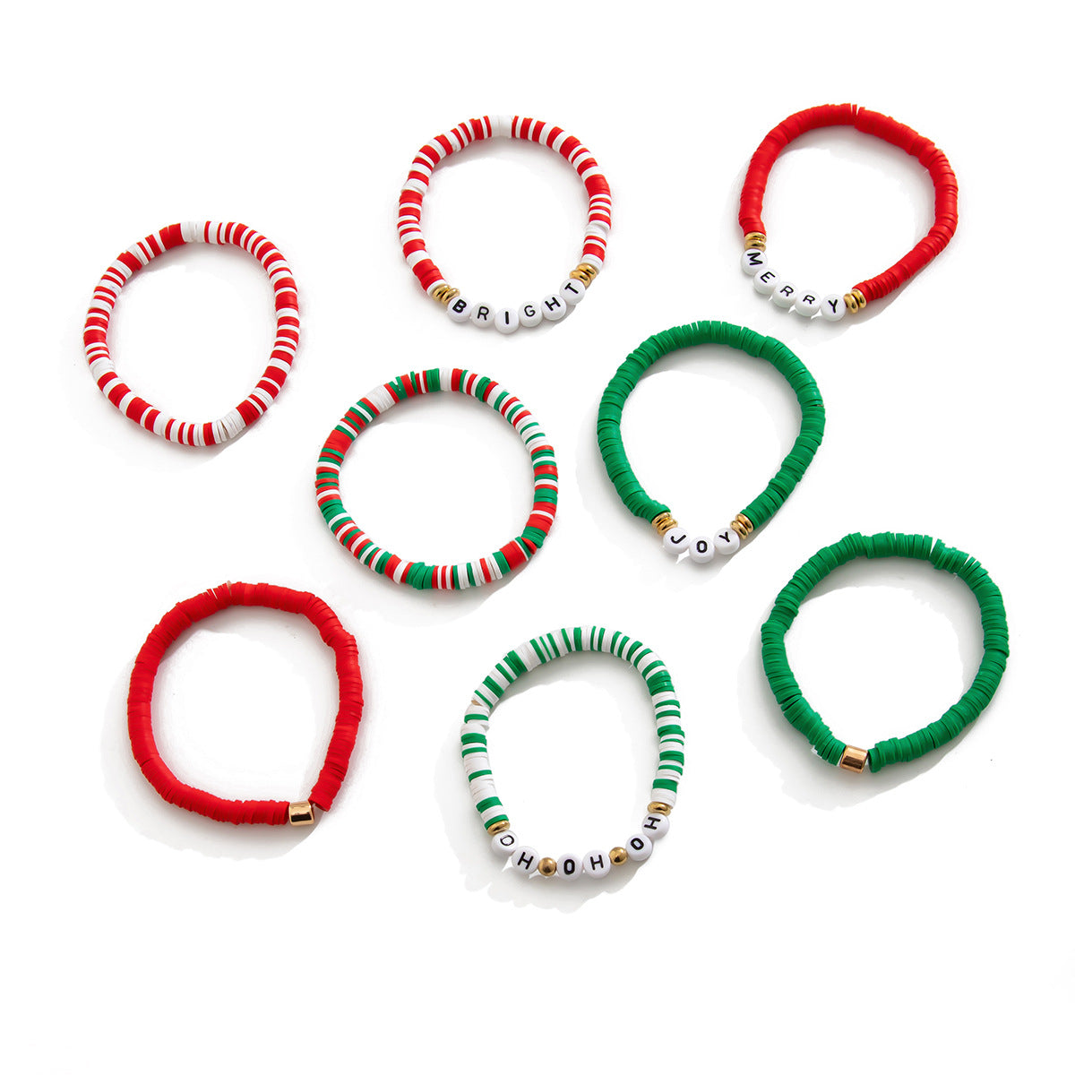 Cute Christmas Reindeer Polymer Clay Bracelet Set with Geometric Charms and Elastic Band for Women