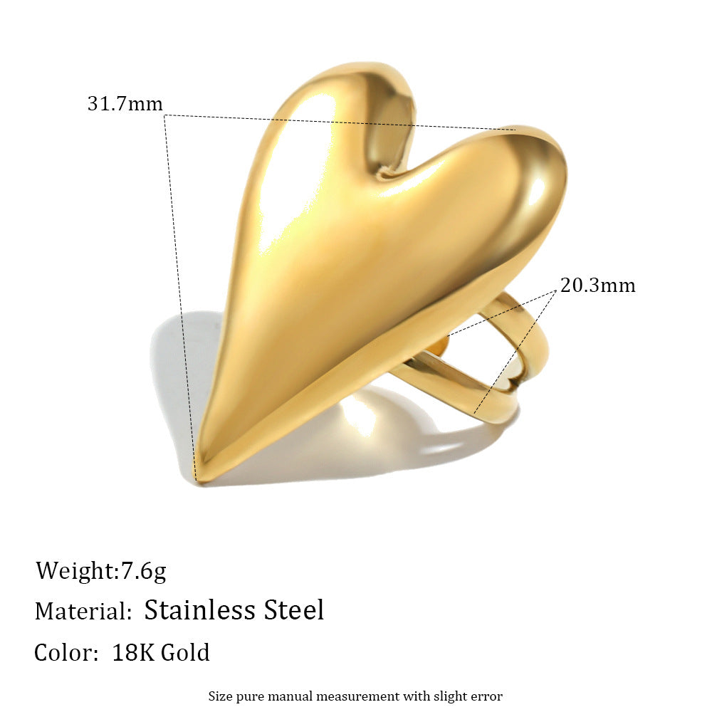 Anello Minimalista a Cuore in Acciaio Inossidabile con Placcatura in Oro 18K, Sottile Fascia a Serpente, Anello Aperto Regolabile da Donna