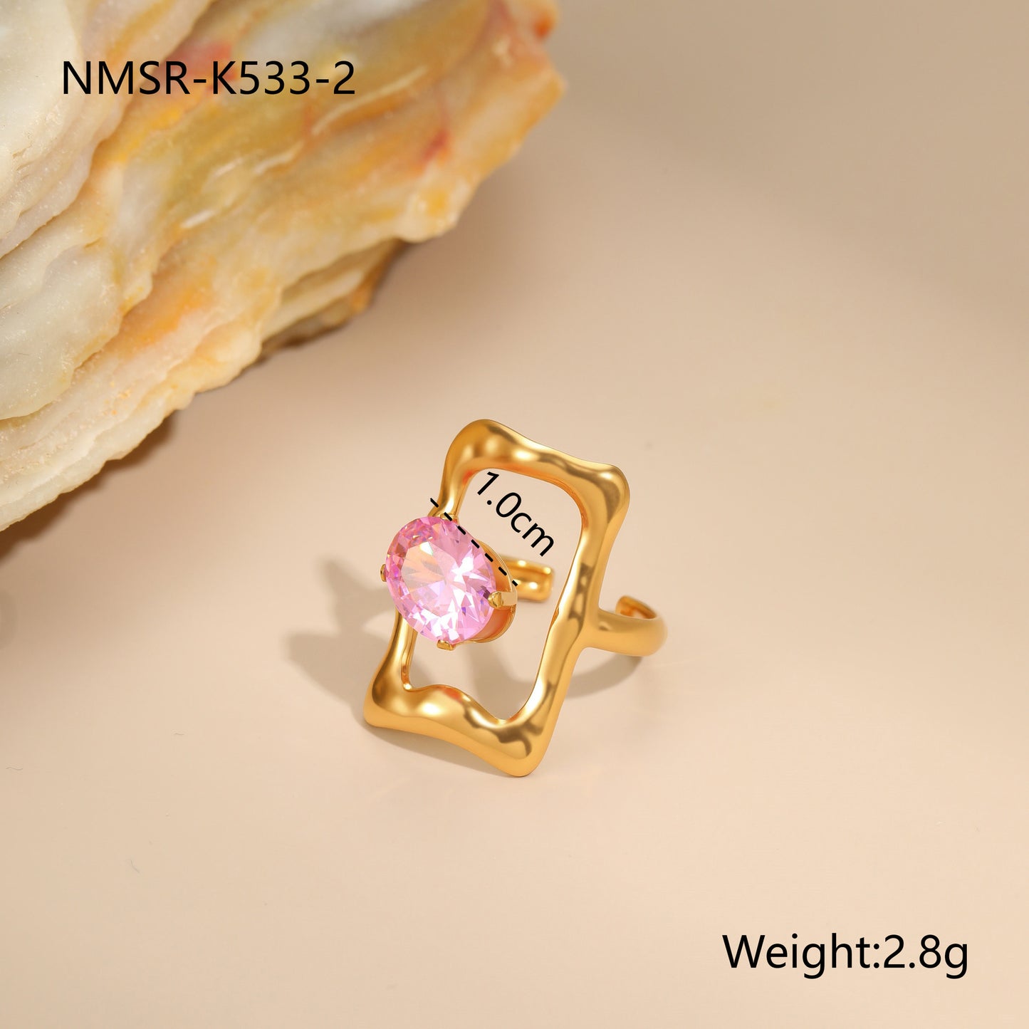 Anello Minimalista Geometrico in Acciaio Inossidabile con Placcatura in Oro 18K e Zirconia Rosa da Donna