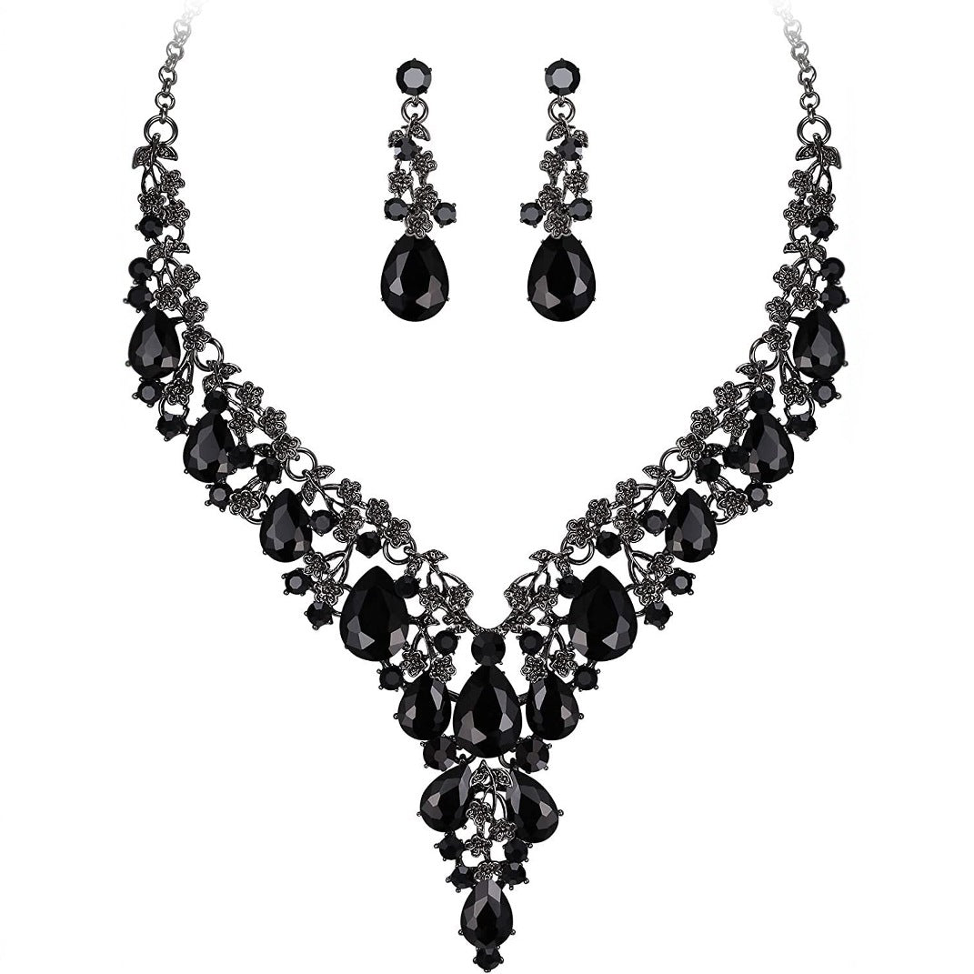 Fashion OL Waterdrop Pendant Necklace and Earrings Set for Women with Rhinestone Inlay on O-Chain for Wedding Evening Gown Formal Occasions