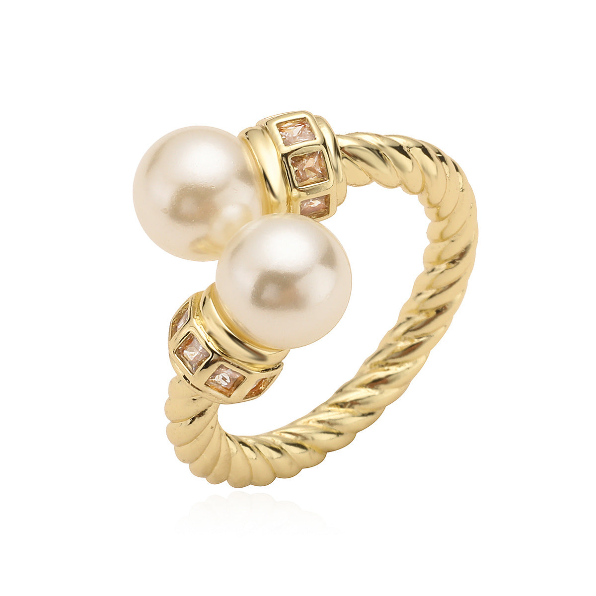Minimalist Geometric Open Ring for Women in Copper with 18K Gold Plating and Zircon Inlay