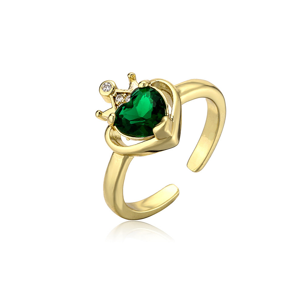 Gold Plated Brass Geometric Heart Micro-inlay Cubic Zirconia Ring for Women