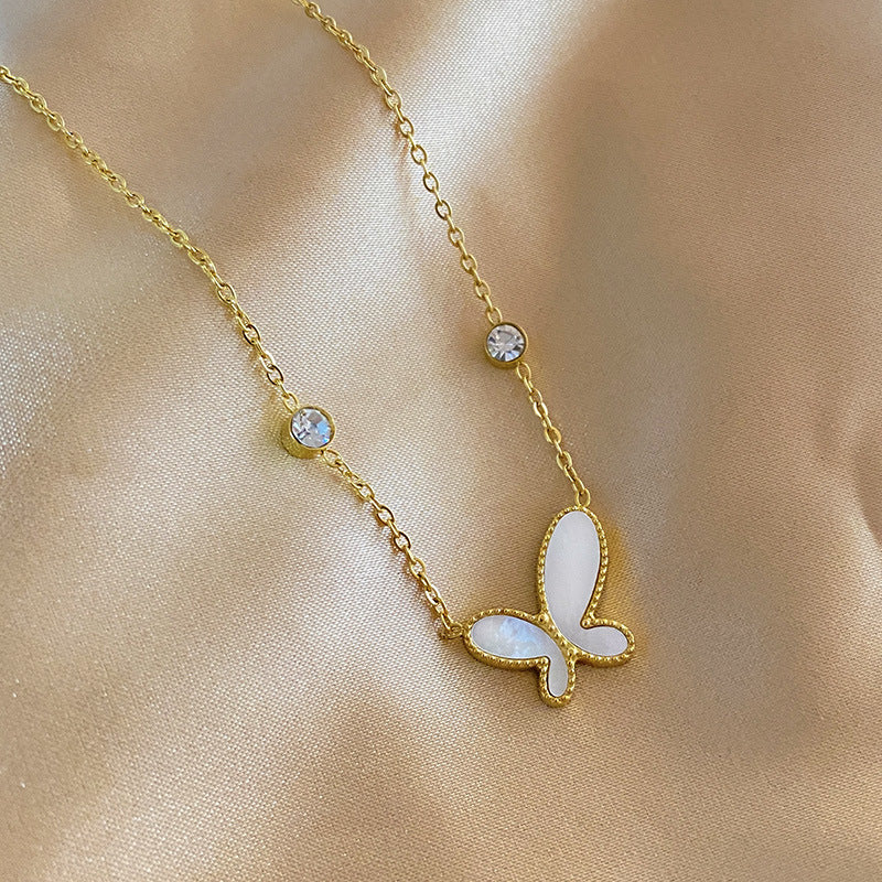 Sweet Minimalist 18K Gold Plated Butterfly Square Titanium Steel Necklace Snake Chain