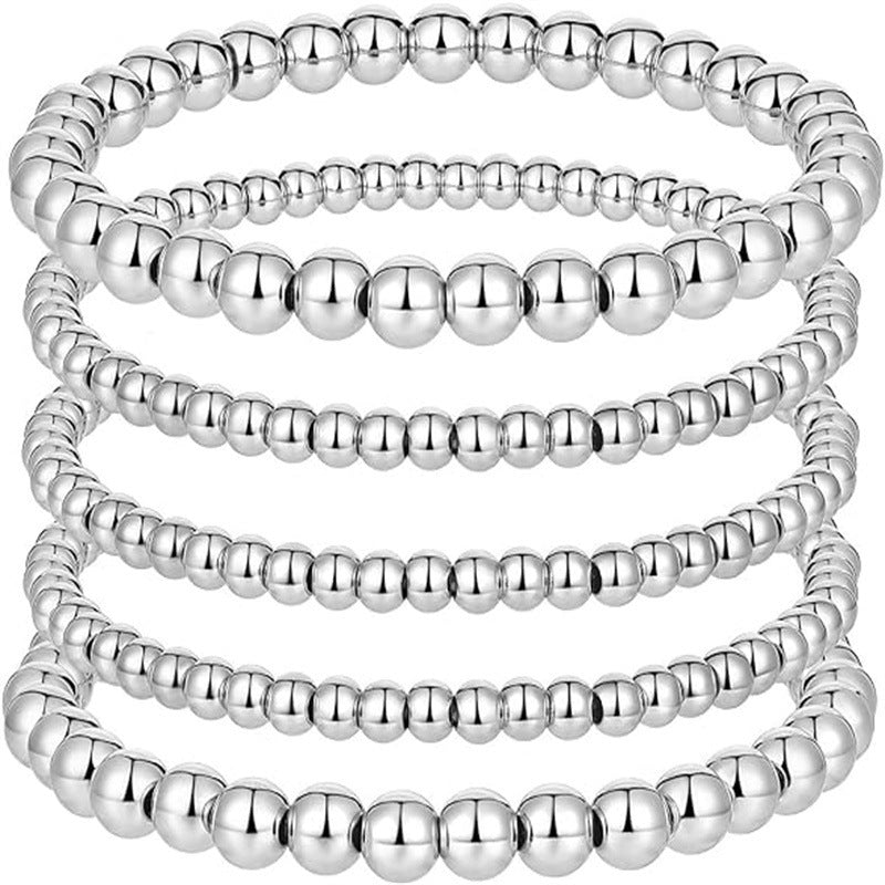 4mm 6mm Round Acrylic Beaded Stretch Bracelet Set for Women Unisex