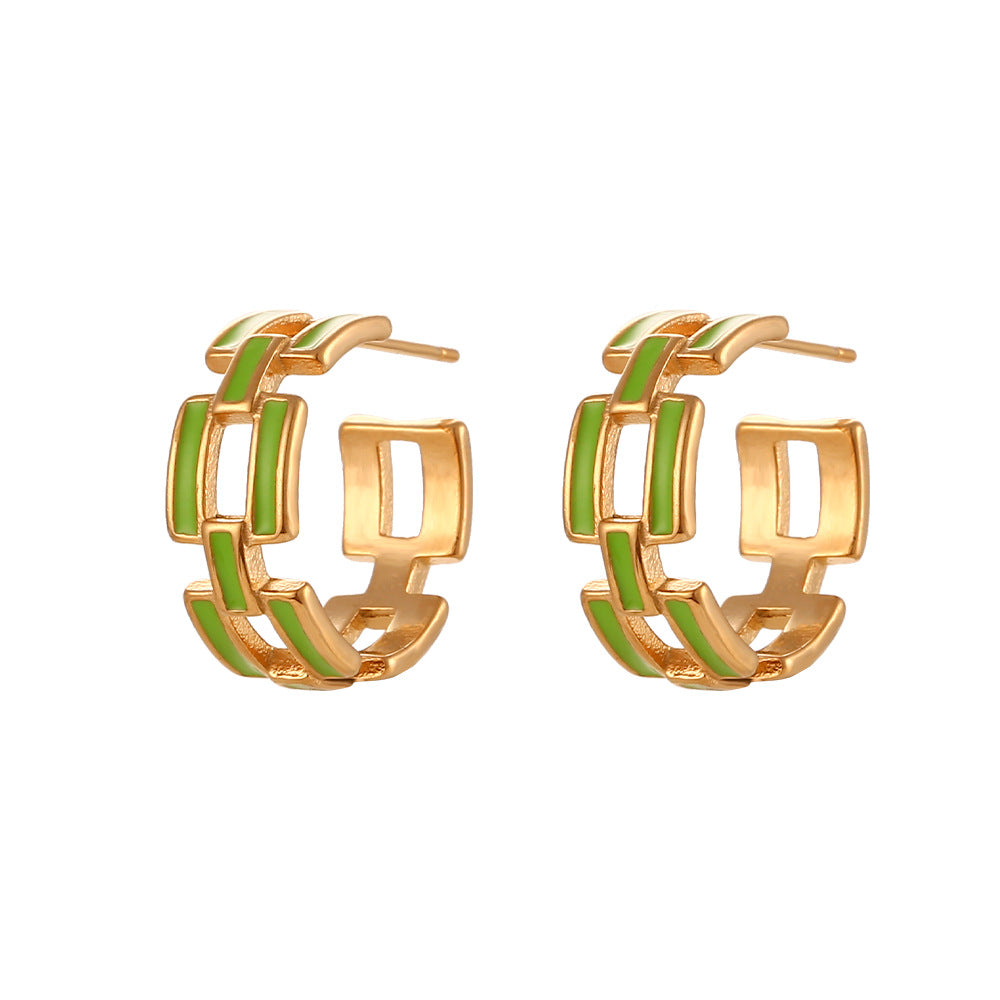 Orecchini da donna smaltati geometrici vintage minimalisti con traforo in acciaio inossidabile placcato oro 18K