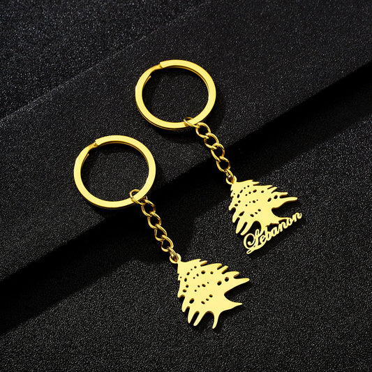 Ethnic Style Keychain Pendant in Titanium Steel with Retro Lebanese Design for Men and Women