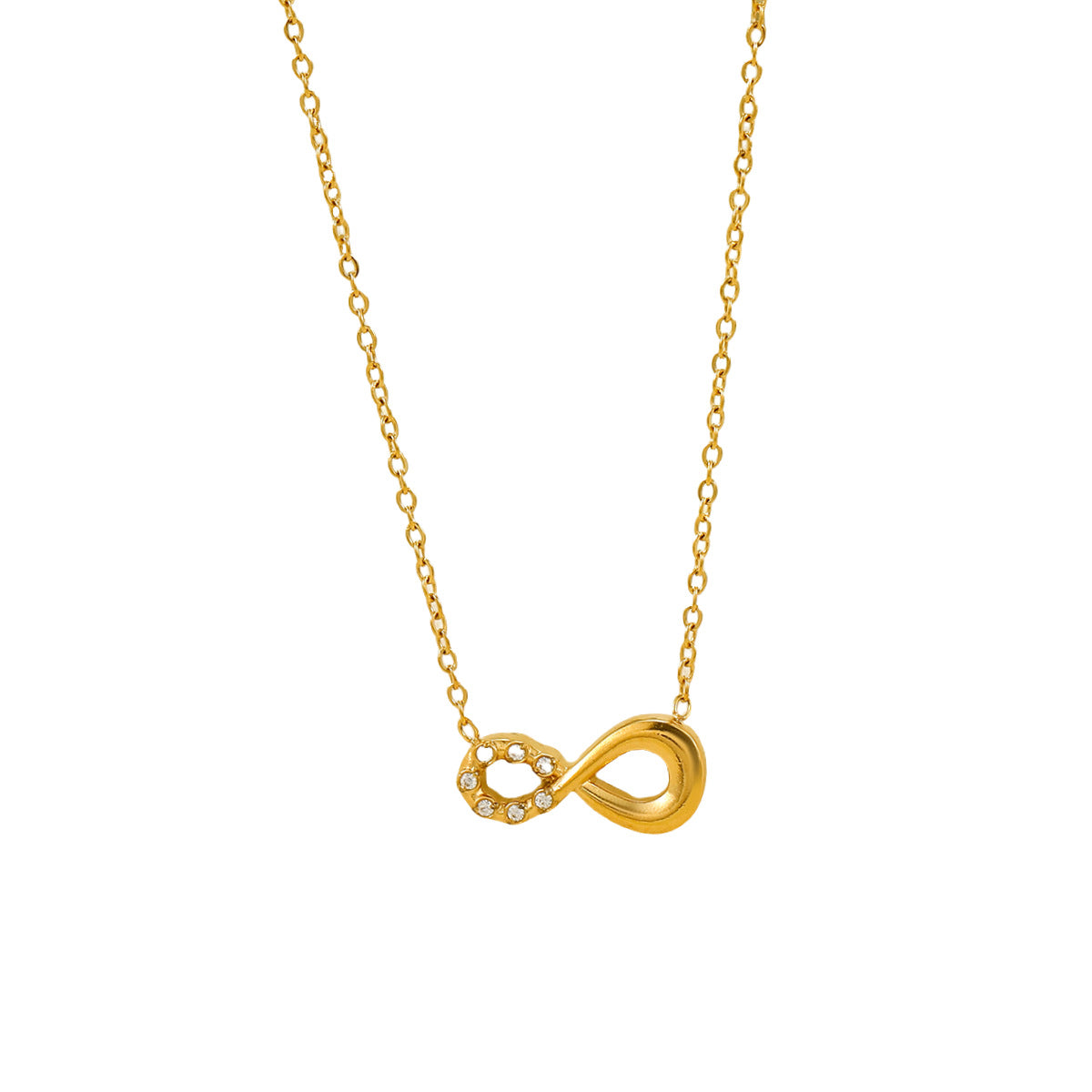 Collana da donna minimalista a otto geometrico in acciaio al titanio con intarsio in zircone